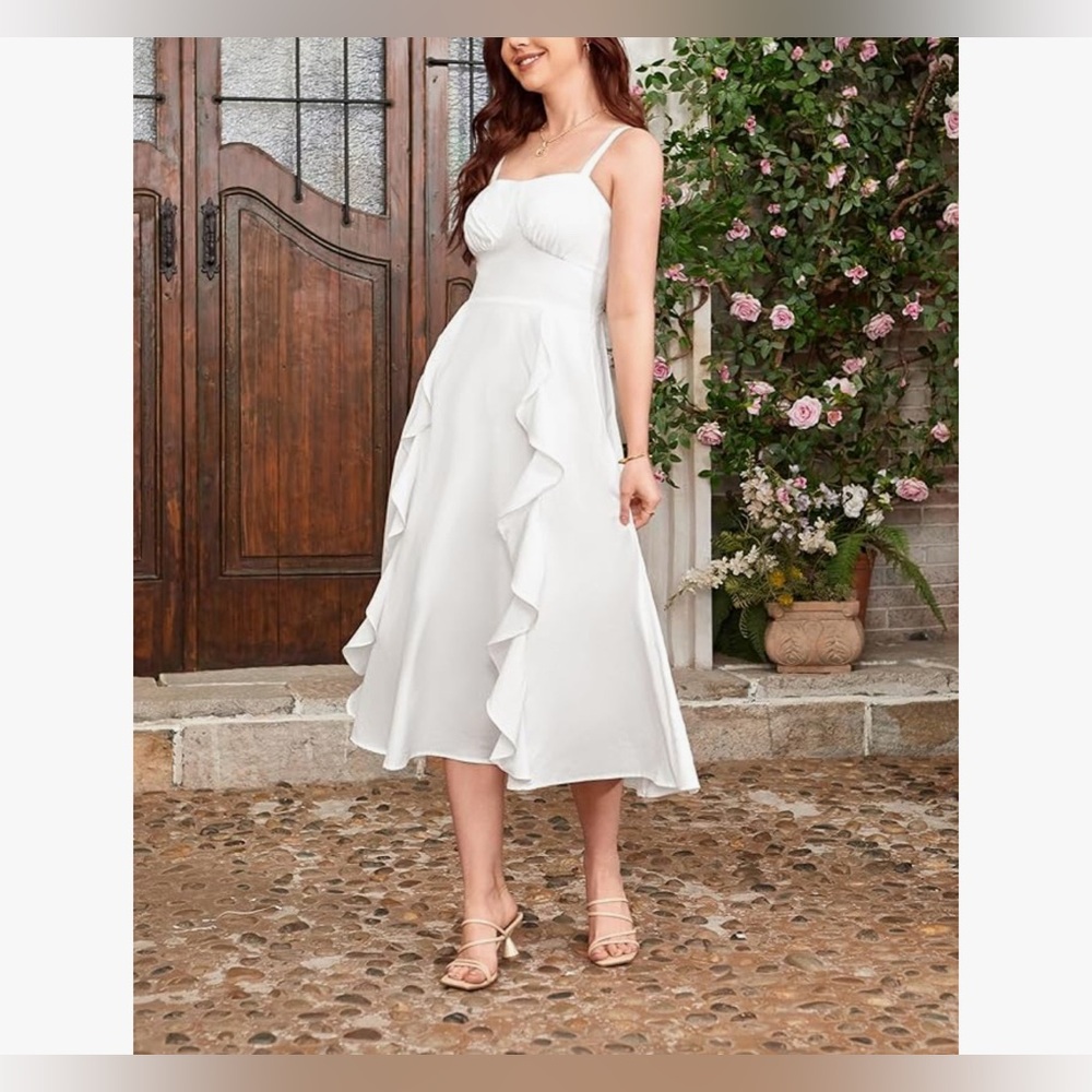 NWT Boho Chic White Midi Dress Wedding Shower-S